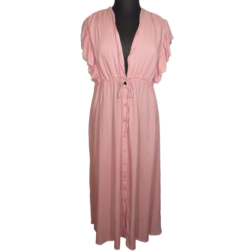 Halara Dusty Rose Ruffled Lightweight Flowy Deep V Tie Waist Maxi Dress Sz Large